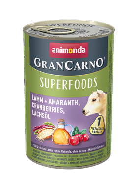 Animonda GranCarno - Superfoods, jahňacie mäso, amarant, brusnice, lososový olej 400 g 