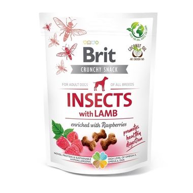 Brit Care Funkčné chrumkavé pamlsky s hmyzom, jahňacím mäsom a malinami 200 g