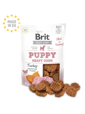 Brit Jerky Snack - Turkey Meaty coins for Puppies 80 g - Mäsové mince z morky a kuraťa 80 