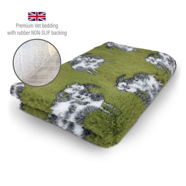 DRYBED Premium Vet Bed Farm Animals Wooly Cow zelený 100 x 75 cm