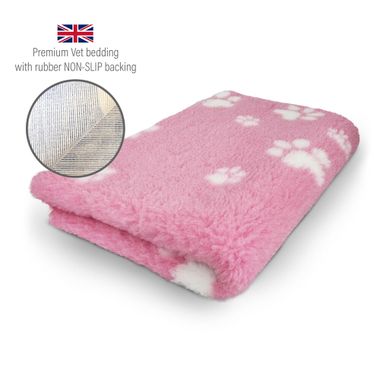 DRYBED Premium Vet Bed ružový + biele labky 100 x 75 cm