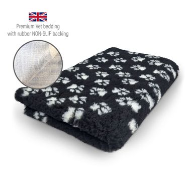 DRYBED Premium Vet Bed Small Paws čierny + biele labky 150 x 100 cm