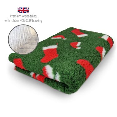 DRYBED Premium Vet Bed XMAS Santa Socks zelený 100 x 75 cm