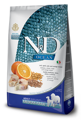 Farmina N&D dog OCEAN AG Adult Medium & Maxi Treska, špalda, ovos & pomaranč 2,5 kg