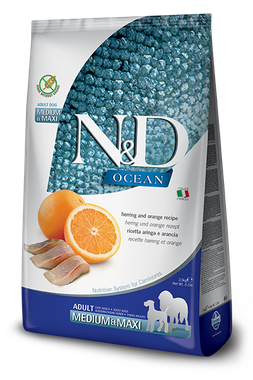 Farmina N&D dog OCEAN GF Adult Medium & Maxi sleď & pomaranč 2,5 kg