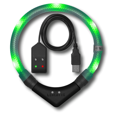 LEUCHTIE Pro Easy Charge LED svietiaci obojok zelený, transparentný 52,5 cm
